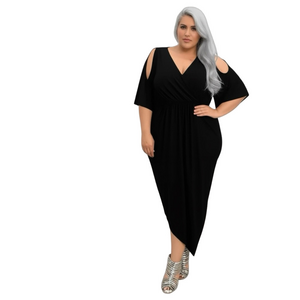 City Chic Black Faux Wrap Dress with Gold Hardware Detail in Plus Size 18